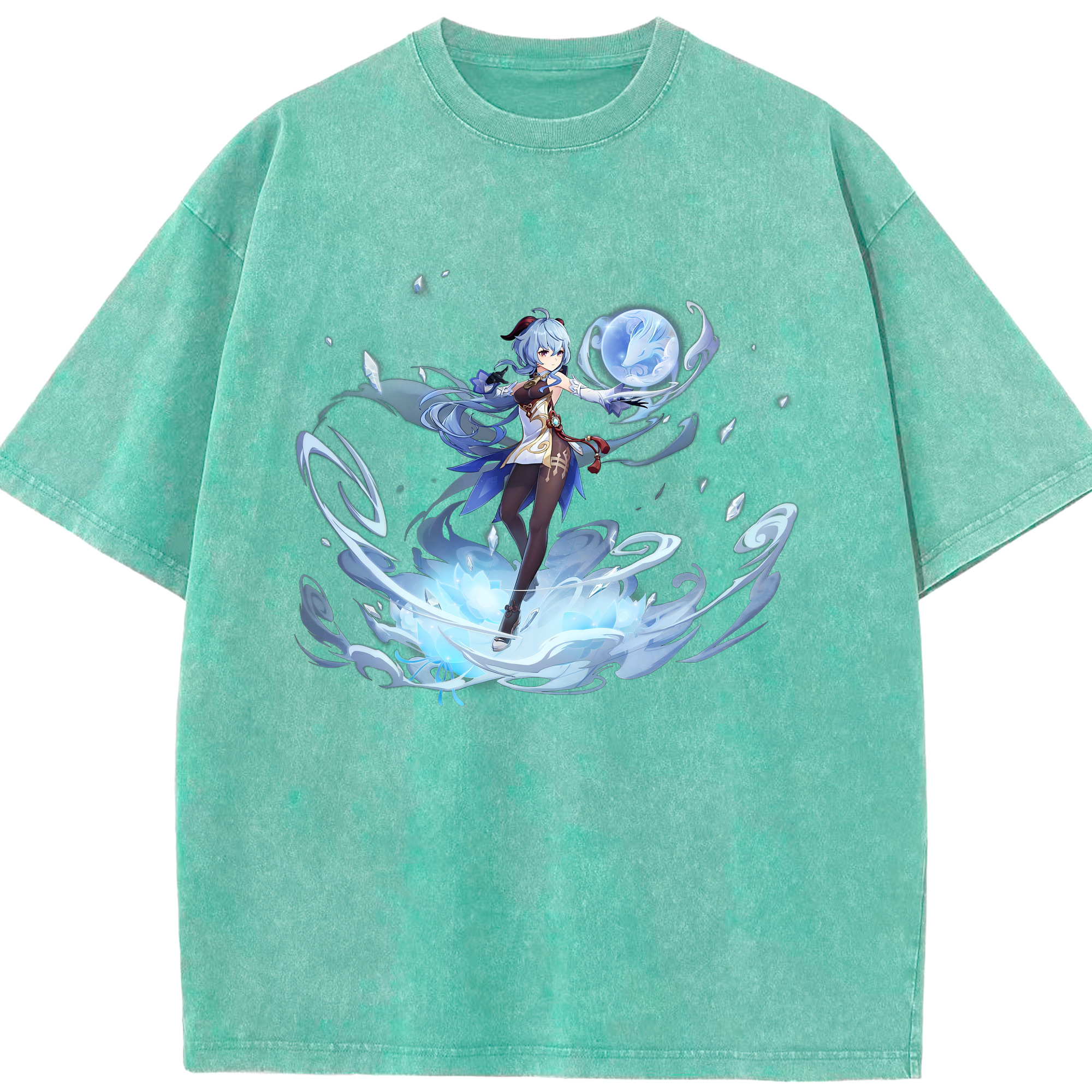 げんし神 甘雨 かんう genshin Ganyu 綿100% ヴィンテージ風 半袖Tシャツ（フロントプリント）